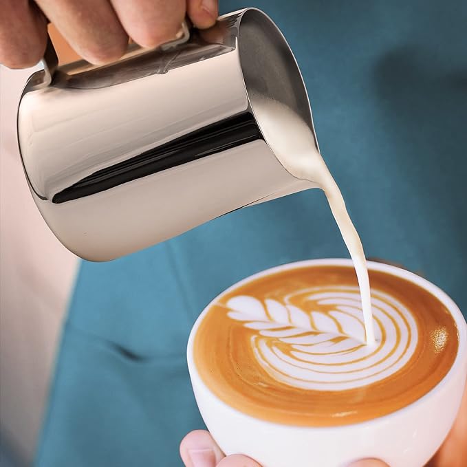 Zulay Premium Gift Milk Frother Set – Handheld Coffee Frother with Stand, 12oz/350ml Frothing Pitcher + 4 Latte Art Stencils – 13,000 RPM Motor, SS Whisk, Battery Operated – Barista Kit (OG Black)