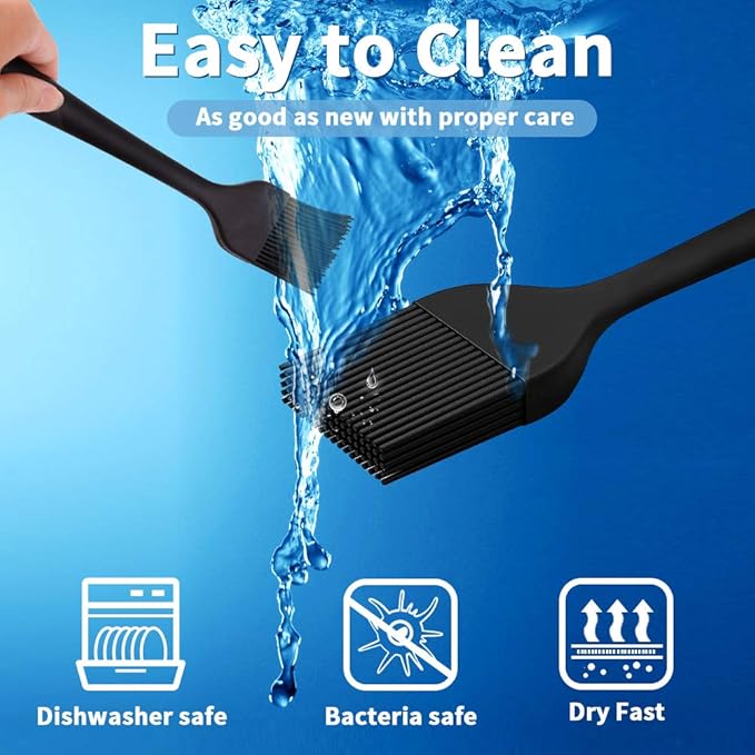 Silicone Basting Pastry Brush - Cooking Brush for Oil Sauce Butter Marinades, Food Brushes for BBQ Grill Kitchen Baking, Baster Brushes Baste Pastries Cakes Meat Desserts, Food Grade, Dishwasher Safe