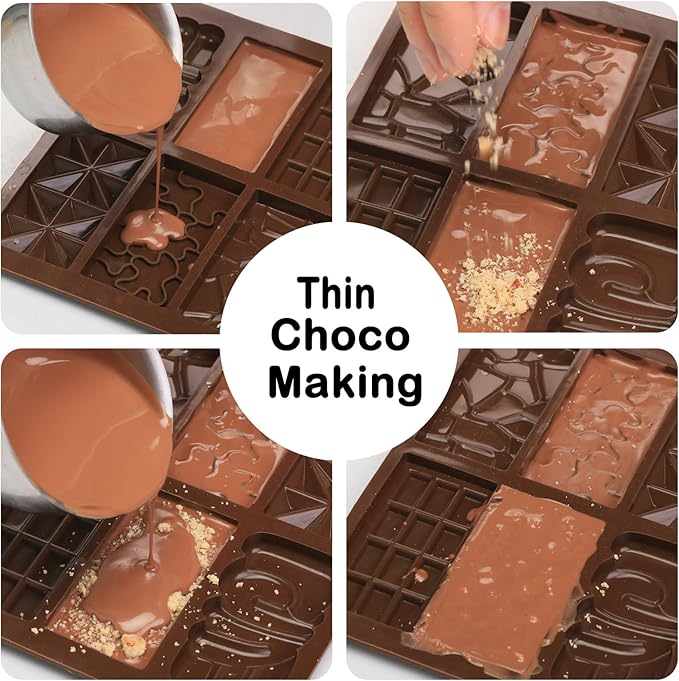 Thin Chocolate Bar Molds, 6 Shapes Break Apart Chocolate Molds Silicone for Candy/Gummy/Wax Melts/Resin, 2 Pcs Fruit Snack Molds for Fondant/Jelly/Desserts