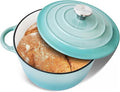 Trustmade 3 QT Cast Iron Dutch Oven, Enamel Coated Cookware Pot with Self Basting Lid for Home Baking, Braiser, Cooking, Aqua