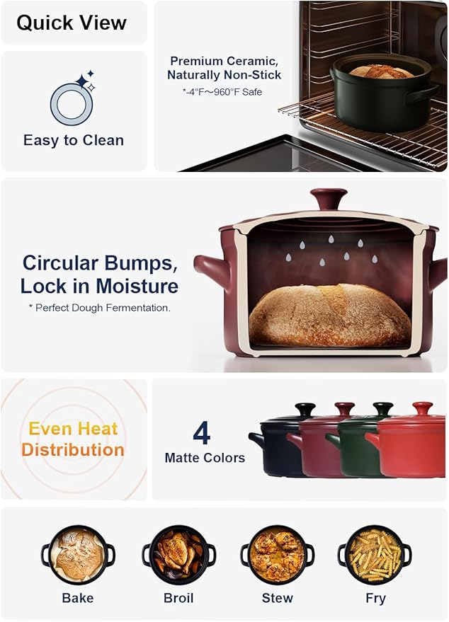 LE TAUCI 3 Quart Ceramic Dutch Oven - Lightweight, Non-Toxic, No Seasoning Needed- Oven, Microwave & Dishwasher Safe, Dutch Oven Pot with Lid for Sourdough, Soup & Stew, Midnight Blue