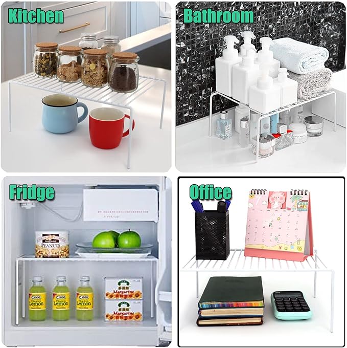 Kitchen Cabinet Shelf Organizer Set of 5, Large (15.7 x 9.4 inch) Metal Wire Pantry Storage Shelves, Dish Plate Racks for Cabinets, Freezer, Counter, Cupboard Organizers and Storage, White