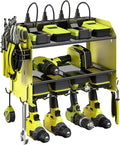 CCCEI Modular Power Tool Organizer Wall Mount with Charging Station. Garage Drill Storage Shelf with Hooks, Heavy Duty Rack, Tool Battery Holder Built in 8 Outlet. Gift for Men. Green, 1 Pack.
