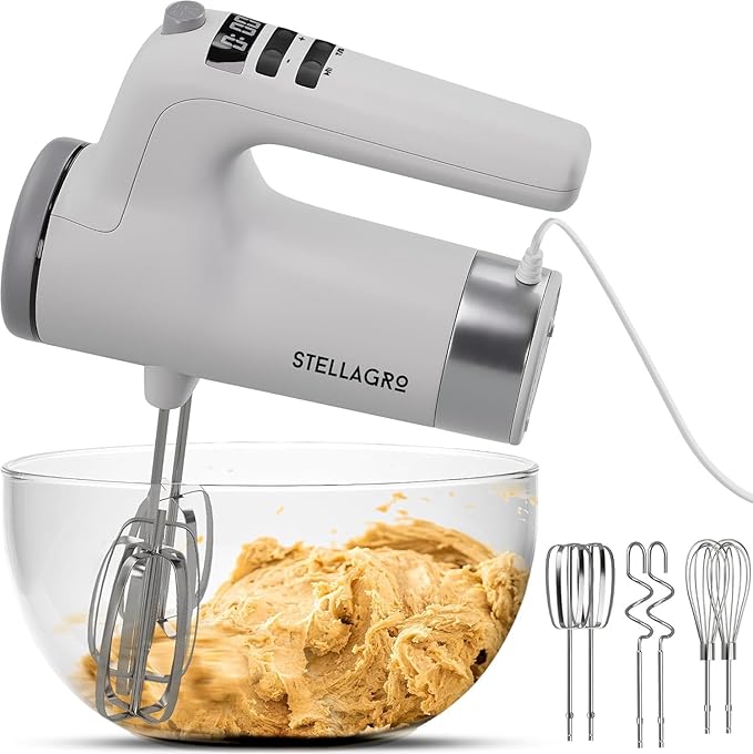 9 Speed Electric Handheld Mixer with Stainless Steel Whisk Beater Attachments & Snap Storage Case, Compact Lightweight 350 W Powerful hand held mixer for Baking & Cooking, White