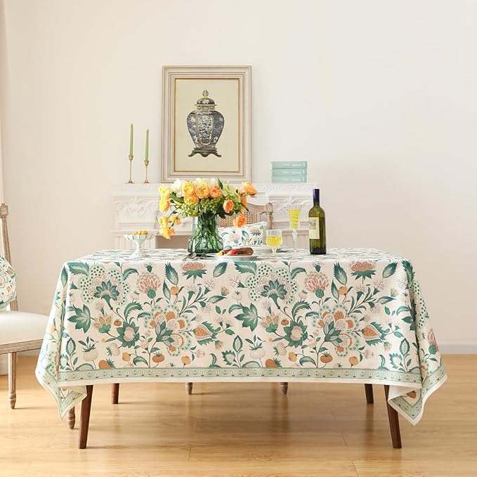 patdrea Designer Green Rectangle Table Cloth,Vintage Italian Floral Country Linen Breathable Tablecloth,Decor Cover for Kitchen Dining,Christmas,Tea Party,Thanksgiving,55"x79"-Tree Life