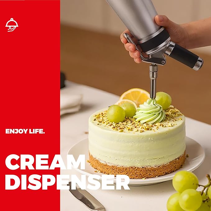 Professional Aluminum Whipped Cream Dispenser - 1000 mL/2 Pint,Leak-Free Whipped Cream Maker Canister with 8 Decorating Nozzles & Cleaning Brush - N2O Chargers (Not Included) (Silver, 1000ml)