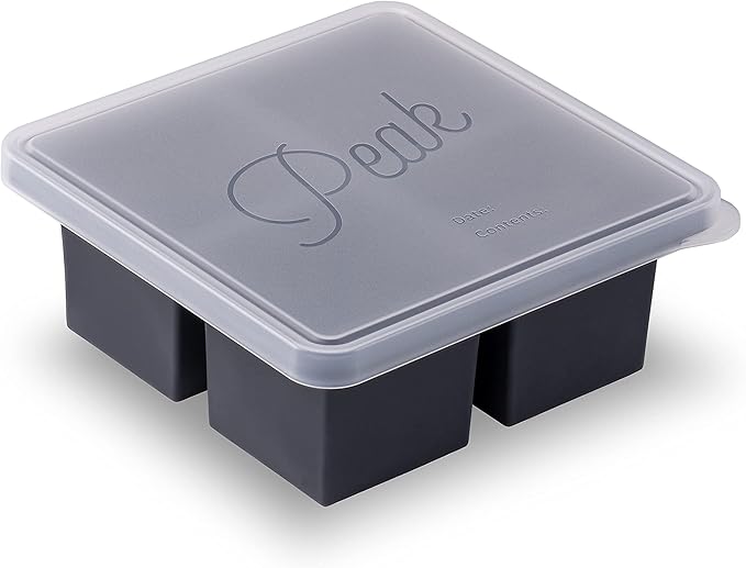 W&P Cup Cubes Silicone Freezer Tray with Lid, Charcoal, Makes 4 Perfect 1-Cup Portions, Freeze & Store Soup, Broth, Sauce, Leftovers, Dishwasher Safe, 4-Cup