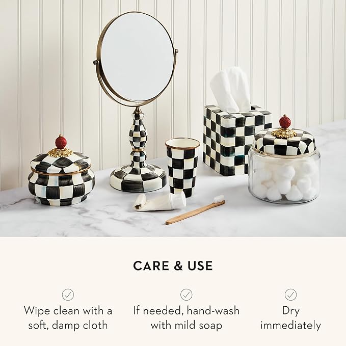 MACKENZIE-CHILDS Courtly Check Kitchen Canister, Decorative Black-and-White Glass Storage Jar with Lid, Medium