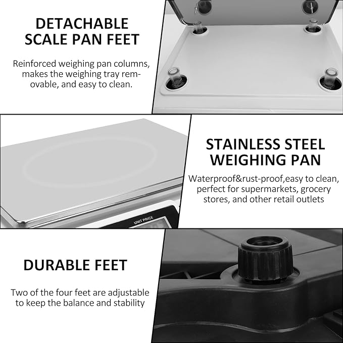 Price Computing Scale 88lb/40kg LCD Digital Commercial Price Scale with Stainless Steel Platform,Produce Scale & Food Scale for Farmers Market, Retail Outlets, Meat Shop (Flat Plate)