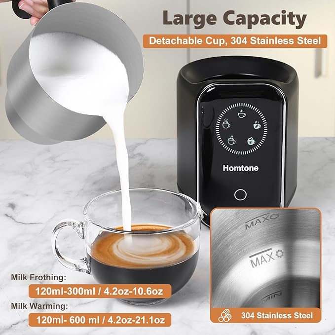 Homtone 5-in-1 Induction Milk Frother, 21oz Removable Automatic Milk Frother Dishwasher Safe for Latte, Hot Chocolate, and Hot and Cold Milk Froth, Chocolate Milk