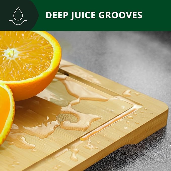 ROYAL CRAFT WOOD Wooden Cutting Boards for Kitchen Meal Prep & Serving - Bamboo Wood Serving Board Set with Deep Juice Groove Side Handles - Charcuterie & Chopping Butcher Block for Meat
