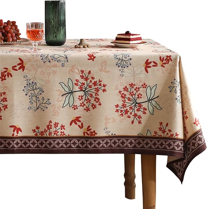 patdrea Designer French Linen Long Rectangle Tablecloth for Rectangle Table,Vintage Red Floral Tablecloths,Table Cover for Kitchen Dining,Tea Party,Christmas,Thanksgiving,Holiday,55"x79"-Newmari