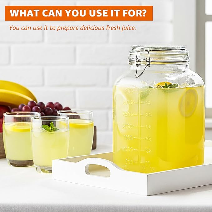 2 Pack 1.1 Gallon Square Super Wide Mouth, Airtight Glass Storage Jars, with Measurement Marks, Leak-Proof Lids for Kitchen Pantry, Canning, Dry Food (Flour, Sugar) & Drinks