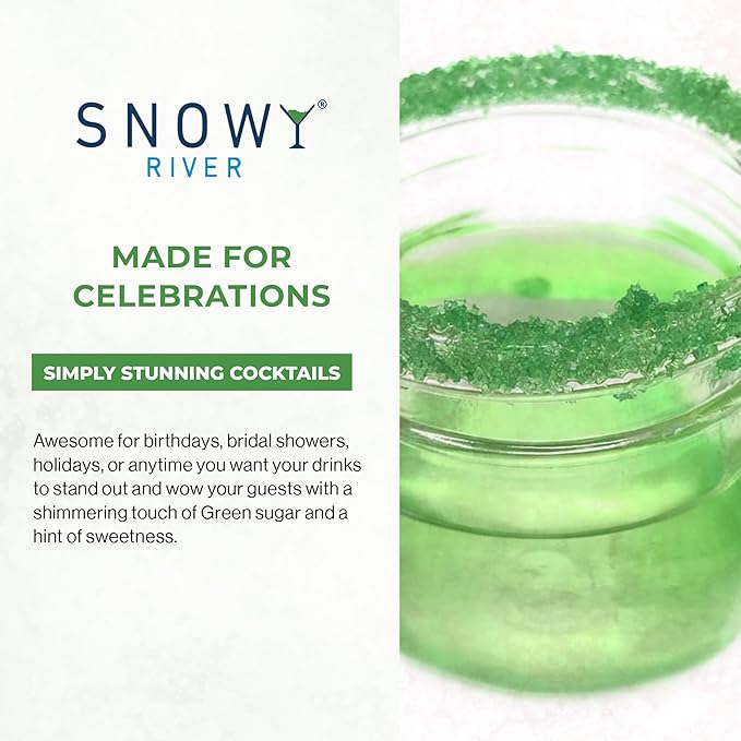 Snowy River Holly Green, Cocktail & Margarita Sugar Rimmer - Vibrant Naturally Colored Sugar for Cocktail Rimming, Baking & Decorating, Medium Crystal - 80oz