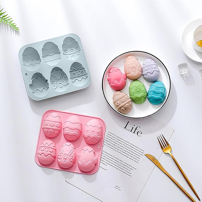 2 Packs Easter Egg Candy Silicone Molds, 6 Cavity Semi Egg Non Stick Silicone Molds for Making Hot Chocolate Bomb, Jelly, Truffles, Desserts, ice cube, Hard Candy
