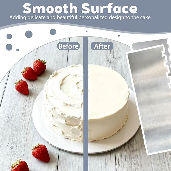 2 Pcs Stainless Metal Cake Scraper Smoother Double Sided Patterned Edge Cake Decorating Supplies Spatula Frosting Icing Tools Comb for Icing Cakes Buttercream Decorating