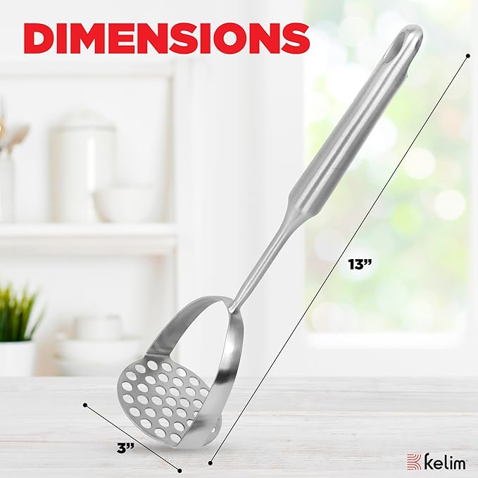 Potato Masher Cooking Utensil, Stainless Steel - One Piece, Dishwasher Safe - Heavy Duty Masher Kitchen Tool for Beans, Avocado, and More