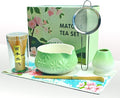 Matcha Whisk Set - Traditional Bamboo Chasen and Pale Green Ceramic Matcha Bowl with Spout, 6Pcs Complete Matcha Making Kit