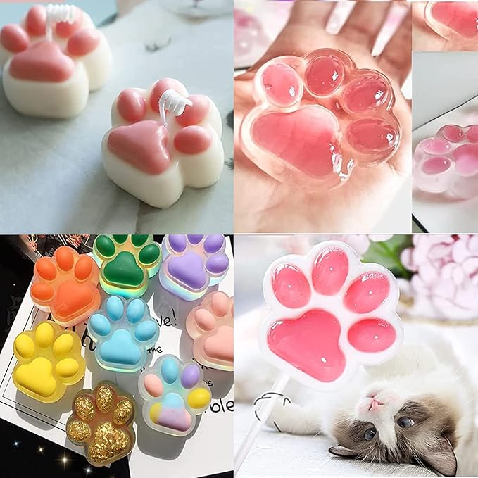 Silicone Molds Puppy Dog Paw & Bone Shaped 2 in 1 and Stainless Steel Cookie Cutter,for Homemade Treats Cat Animal Ice Candy Chocolate Baking Mold(Pink&Purple&Red)