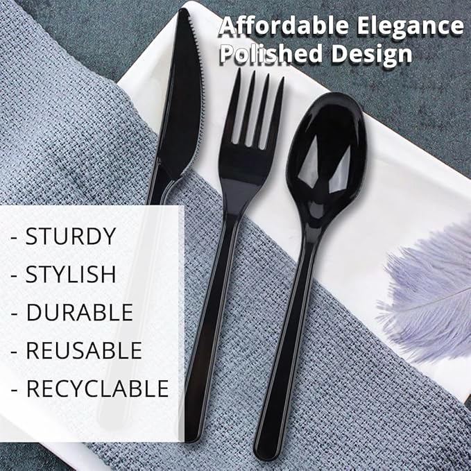 Party Bargains Disposable Cutlery set, Onyx Design, 360 Pieces: 180 Forks, 120 Spoons, 60 Knives