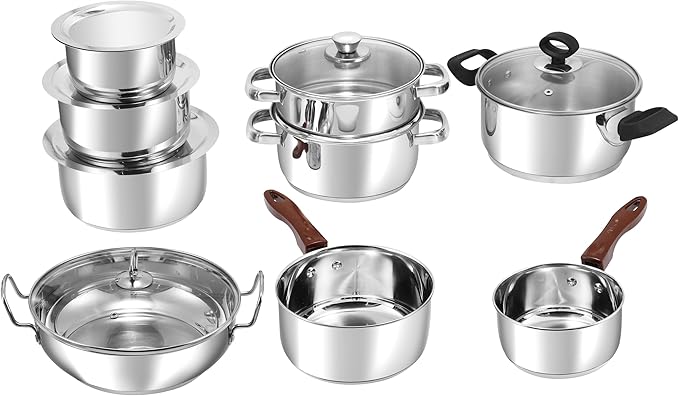 Vinod Platinum Triply Stainless Steel Sauce Pot, 372oz (11-Inch) | Heavy-Bottom | Induction & Gas Compatible | Riveted Handles | PFOA-Free & Dishwasher Safe