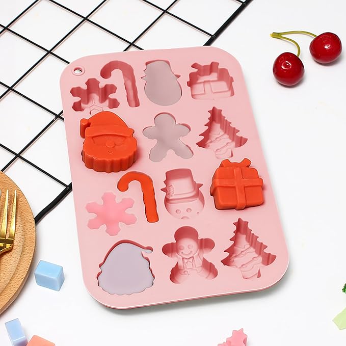 Christmas Molds Silicone Chocolate Molds Christmas Tree Santa Claus Gingerbread Cane Candy Molds 3pcs for Resin, Ice Cube, Soap, Cake Topper