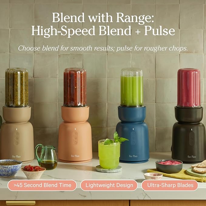 Our Place Splendor Blender - 1000W High-Power | Ultra-Sharp Blades | 2 Blending Modes | Includes 25 oz Personal Cup and Drinking Lid Set | Smoothies, Shakes & More | Blue Salt