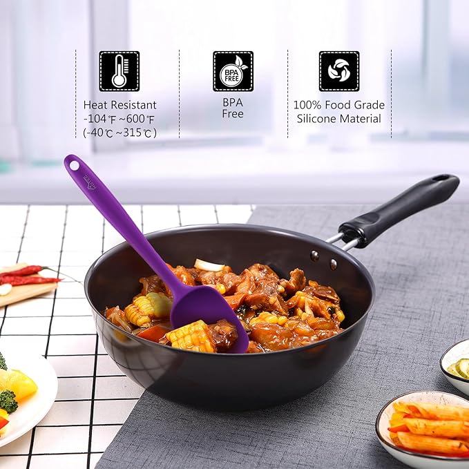 HOTEC 600℉ Heat Resistant BPA-Free Silicone Rubber Spatula Set for Baking, Cooking, and Mixing Non Stick Dishwasher Safe, Purple Set of 5
