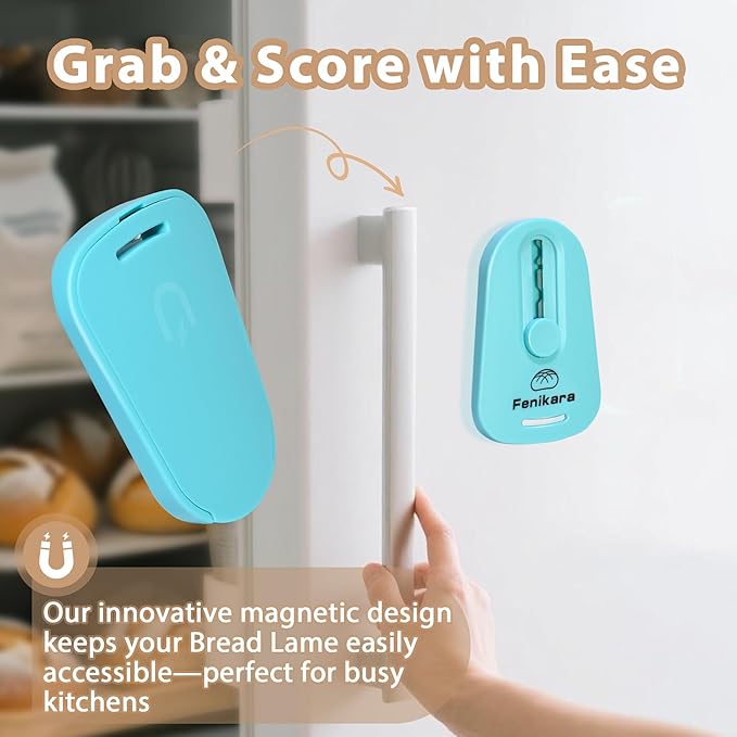 Professional Bread Lame,Upgraded Extractable & Magnetic Bread Lame Dough Scoring Tool,Premium Sourdough scoring tool for Sourdough Bread baking & Bread Making Tools,Includes 10 Razor Blades (Blue)