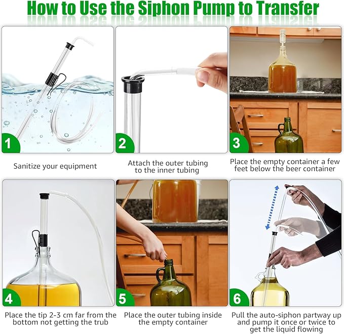 14” Auto Siphon-3/8” Racking Cane, Wine Siphon Pump with 5.5FT Tubing, Auto Siphon Clamp, Cleaning Brush, Airlock for Fermenting with Stoppers & Grommets, Siphoning Kit for Wine Making Homebrew