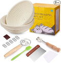 Banneton Bread Proofing Basket Banneton Basket Set Sourdough Proofing Basket Round Proofing Bowls Handmade Rattan Baskets and Liners (Round of 2 Gift Set)
