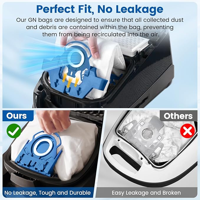 12 Pack 3D Airclean GN Vacuum Bags Compatible with Miele Classic C1, Complete C1, Complete C2, Complete C3, S227 S240, S270, S400, S2, S5, S8 Series Canister Vacuum Cleaner