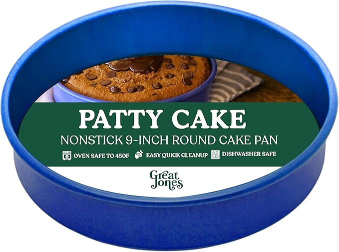 Great Jones Patty Cake (Blueberry) | Nonstick 9-Inch Round Cake Pan | Heavy-Duty Aluminized Steel | Easy Release Coating | Oven-Safe Up to 450°F | Even Heat Distribution | Dishwasher-Friendly