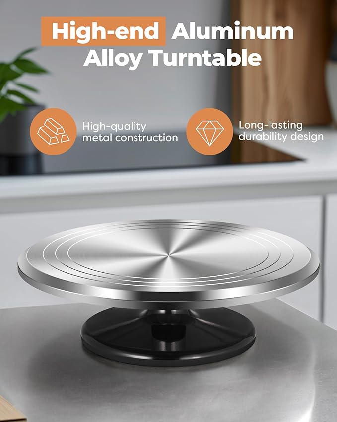 Kootek Aluminium Alloy Revolving Cake Stand 12 Inch Rotating Cake Turntable for Cake, Cupcake Decorating Supplies