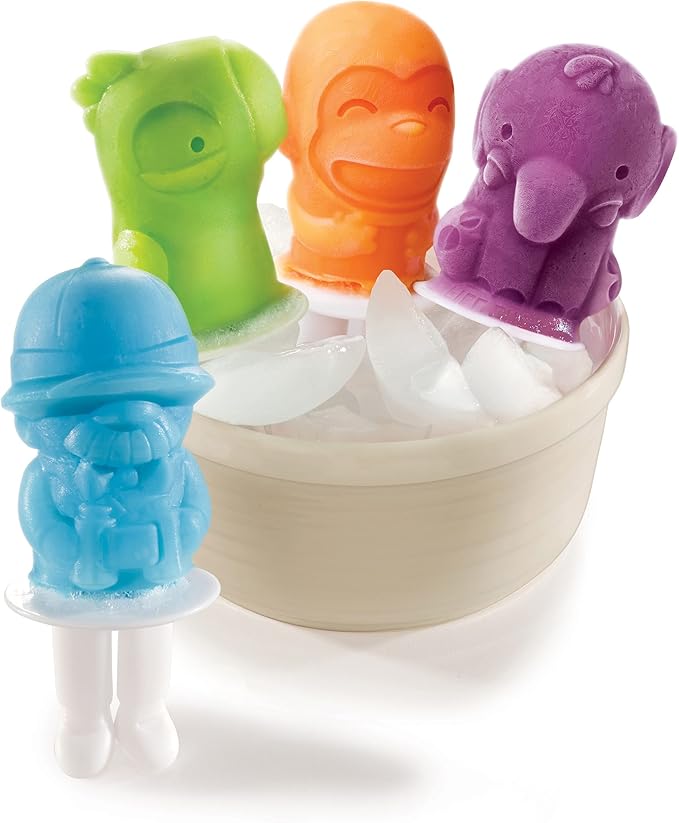Zoku Safari Pop Molds, 4 Different Easy-release Silicone Popsicle Molds in One Tray, Fun Jungle-inspired Designs, BPA-free