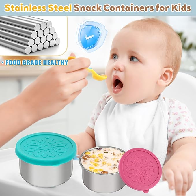 Cmonie 3Pack Stainless Steel Containers with Lids,10/20/33 oz Easy Open Leak Proof Metal Snack Containers,Food Storage Bento Box for Snacks, Fruits (3Pcs-33 oz)