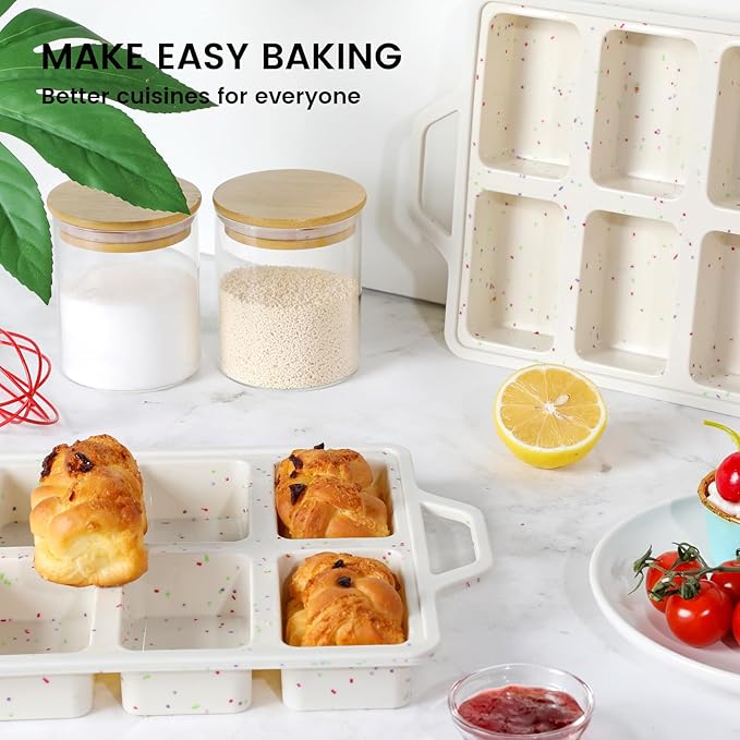 Vinino Silicone Mini Loaf Pans with Metal Reinforced Frame-1 Pack, Non-stick Silicone Bread Pan for Baking 8-Cavity, Tiny Banana Bread Pan Set, Dishwasher Safe Brownie Pan-Cream
