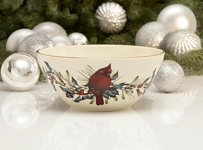 Lenox 847256 Winter Greetings 7" Bowl,Red / Green, Christmas Dinnerware