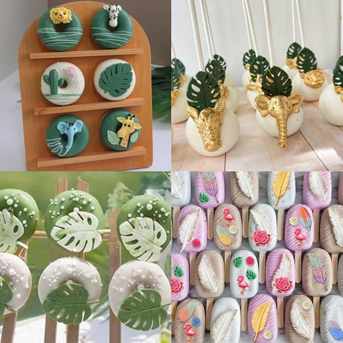 Safari Animal Fondant Mold Flamingo Silicone Molds,Safari Cake Decorations Animal Cake Toppers Mold,Tropical Leaf Chocolate Silicone Molds for Cake Decorations