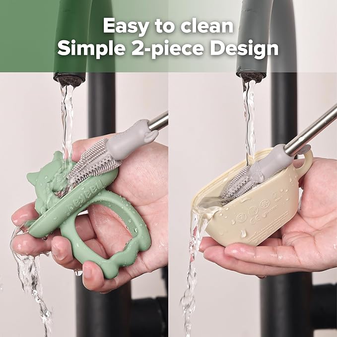 Haakaa Chilly Monster Breastmilk Popsicle Molds, Silicone Popsicle Molds for Baby Teething Relief, BPA Free Frozen Breast Milk Teether Popsicle Maker & Ice Pop Molds for Infant 6m+ (Blush + Pea Green）