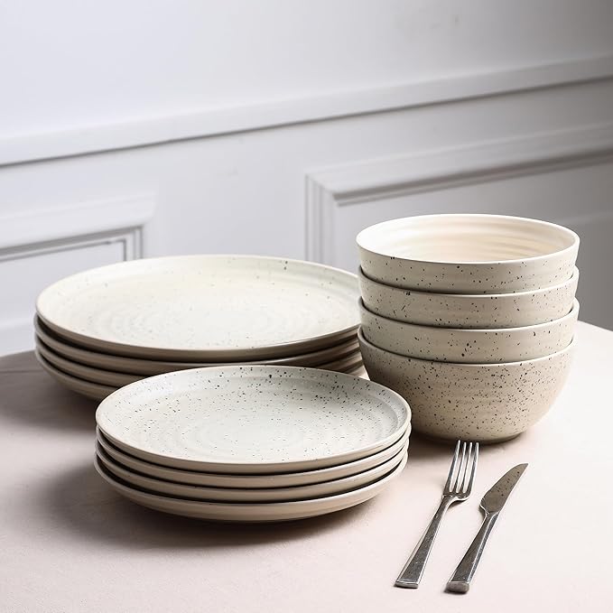Stone Lain Dua 4-Piece Salad Plate Set Stoneware, White