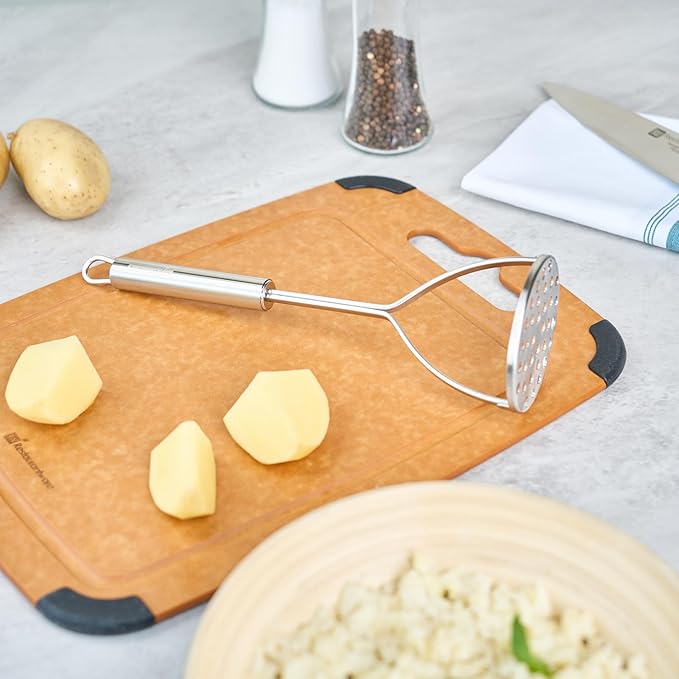 Restaurantware-German Standard Round-Faced Mashers With Ergonomic Handle, 24 Heavy-Duty Potato Mashers - Dishwashable, Durable, Stainless Steel Food Mashing Tool, For Avocado, Beans, Sweet Potatoes