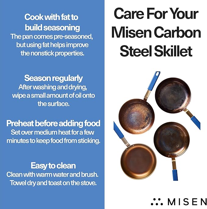 Misen 10 Inch Pre-Seasoned Carbon Steel Fry Pan – Lightweight, Even Heating, Heat Retention – Oven Safe to 500°F – Ideal for Searing, Sautéing, and Frying – Versatile Durable, Easy to Clean
