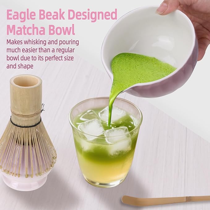 Matcha Whisk Set,4pcs Matcha Set Whisk and Bowl with Spout,Ceramic Matcha Whisk Holder,Scoop(Chashaku),Matcha Kit for Matcha Lovers Kitchen Matcha Accessories,Ideal Gift Christmas(Gradient Purple)