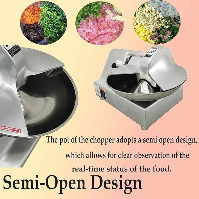 110V 8L Meat Vegetable Food Chopper Processor, Prep Food Processor, 750W Food Chopper with Partially Open Pot, Commercial Stainless Steel Blade Electric Shredder
