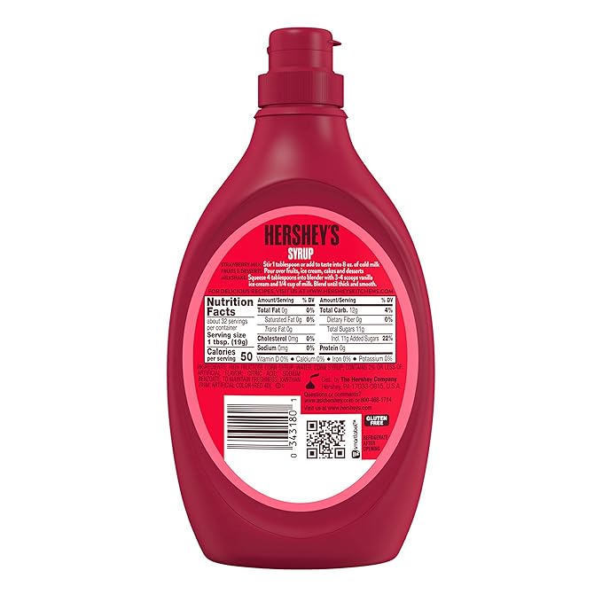 HERSHEY'S Strawberry Flavored Syrup Bottle, 22 oz