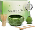 Matcha Whisk Set, Cactus Light Green Ceramic Matcha Set Includes Matcha Bowl, Matcha Whisk (Chasen) and Holder, Sifter, Bamboo Scoop & Spoon - 6 Pcs Matcha Kit for Matcha Lovers