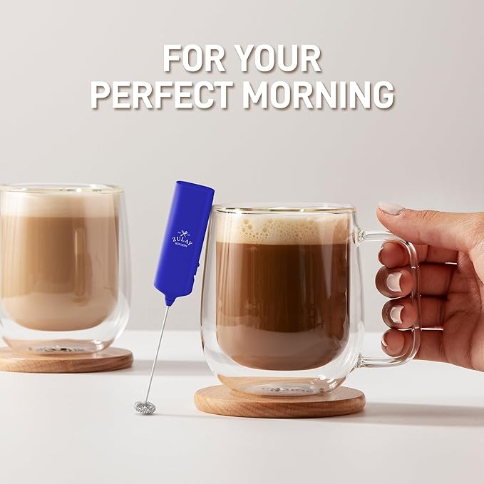 Mini & Mighty Milk Frother Wand – Powerful Handheld Coffee Frother, Battery Operated Drink Mixer – Compact Pocket Size – Detachable Whisk for Latte, Cappuccino, Matcha, Hot Chocolate – Royal Blue