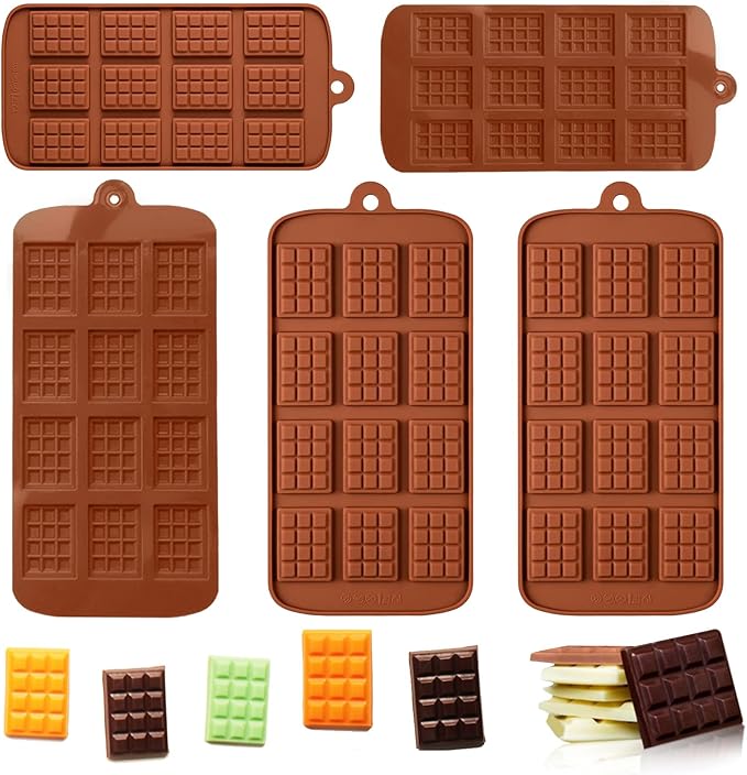 5 Pieces Silicone Break Apart Chocolate Moulds,Silicone Square Mold,Non-Stick Candy Chocolate Bar Mold,Reusable Candy Protein Silicone Chocolate Mold