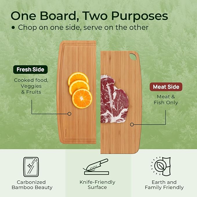 Dishwasher Safe Bamboo Cutting Boards 15.4x11.7in Heat-Resistant Chopping & Charcuterie Board with Juice Groove, Durable Lightweight Kitchen Essentials for Meat, Vegetables, Easy Clean
